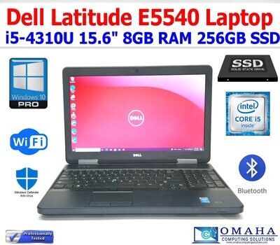 DELL LATITUDE E5540 i5-4310U 2.0GHz 8GB RAM 256GB SSD WIFI/BT 15.6 INCH WIN10P EXTRAS