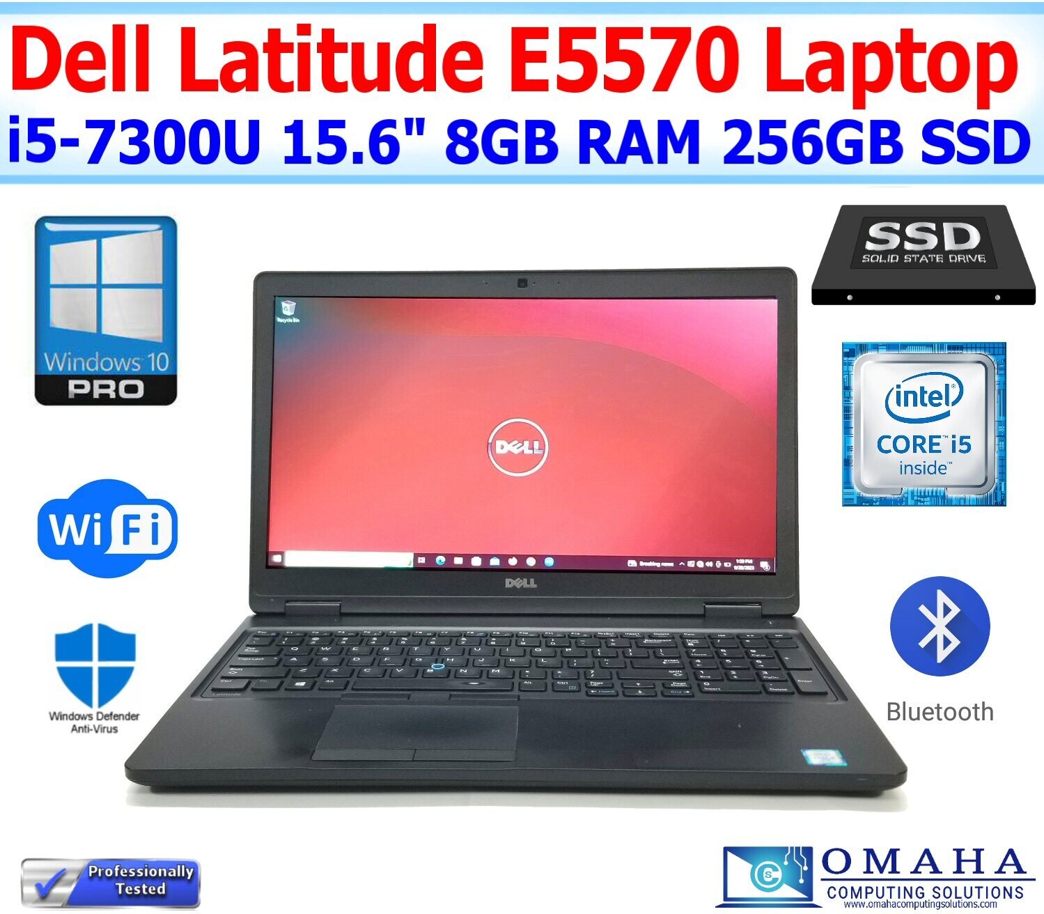 DELL LATITUDE E5580 i5-7300U 2.60GHz 8GB RAM 256GB SSD WIFI/BT 15.6" WIN10 PRO EXTRAS