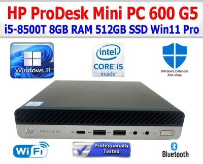 HP PRODESK 600 G5 MINI PC i5-8500T 8GB RAM 512GB SSD WIN 11 PRO WIFI BT EXTRAS