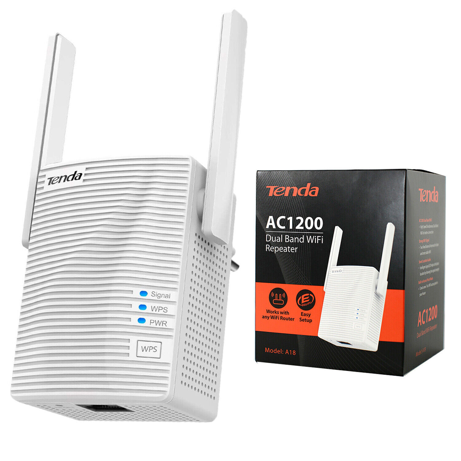 Tenda A18 AC1200 Dual Band WiFi Repeater Extender w/ 1*10/100 Mbps RJ45 LAN Port