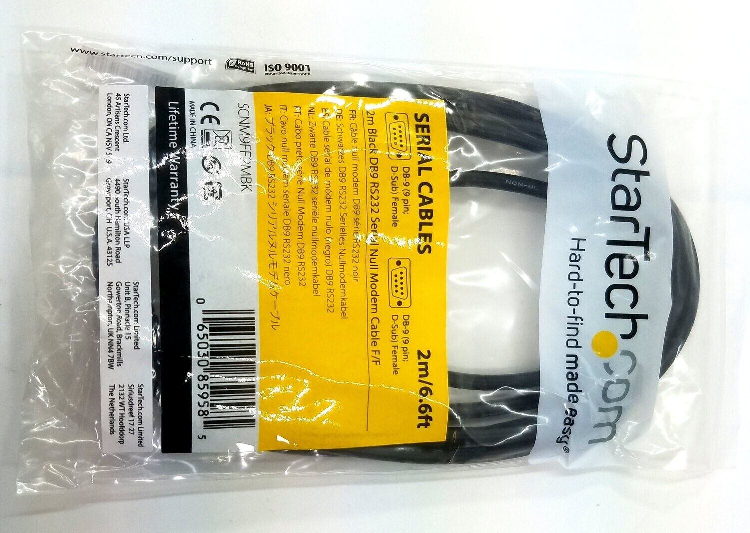 STARTECH 2M BLACK DB9 RS232 SERIAL NULL MODEM CABLE F/F