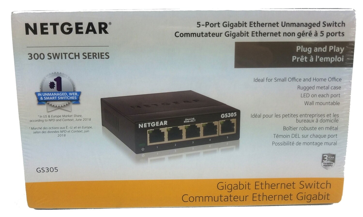 NETGEAR 5Port Gigabit Unmanaged Switch (GS305) Home Network