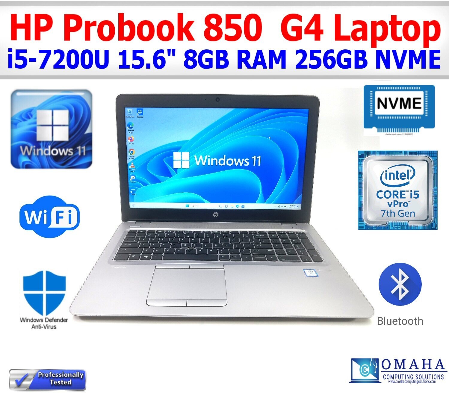 HP ELITEBOOK 850 G4 LAPTOP i5-7200U 8GB RAM 256GB SSD WIN11PRO 15.6