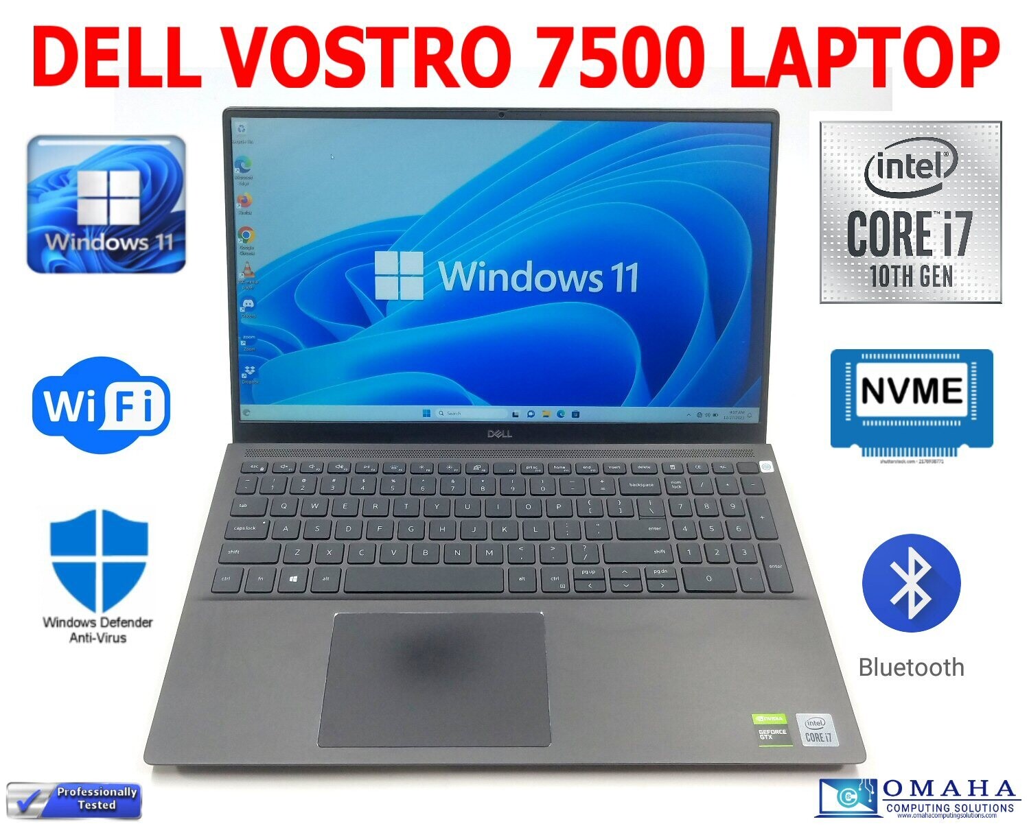 DELL VOSTRO 14 7500 LAPTOP i7-10750H 2.60GHz 14" 24GB RAM 1TB SSD WIN11 PRO WIFI/BT
