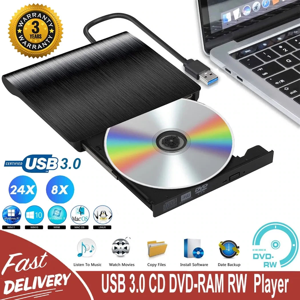 GENERIC USB 3.0 COMPATIBLE SUPER-MULTI SLIM PORTABLE DVD+/-RW EXTERNAL DRIVE FOR PC WINDOWS, LINUX, MAC OS WITH M-DISC SUPPORT GP65NW60