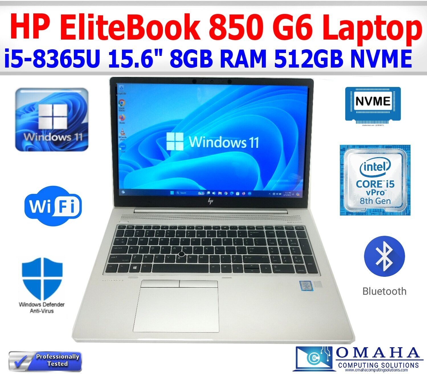 HP ELITEBOOK 850 G6 LAPTOP I5-8365U 1.60GHZ 8GB RAM 512GB NVME 15" WIN11 WIFI/BT