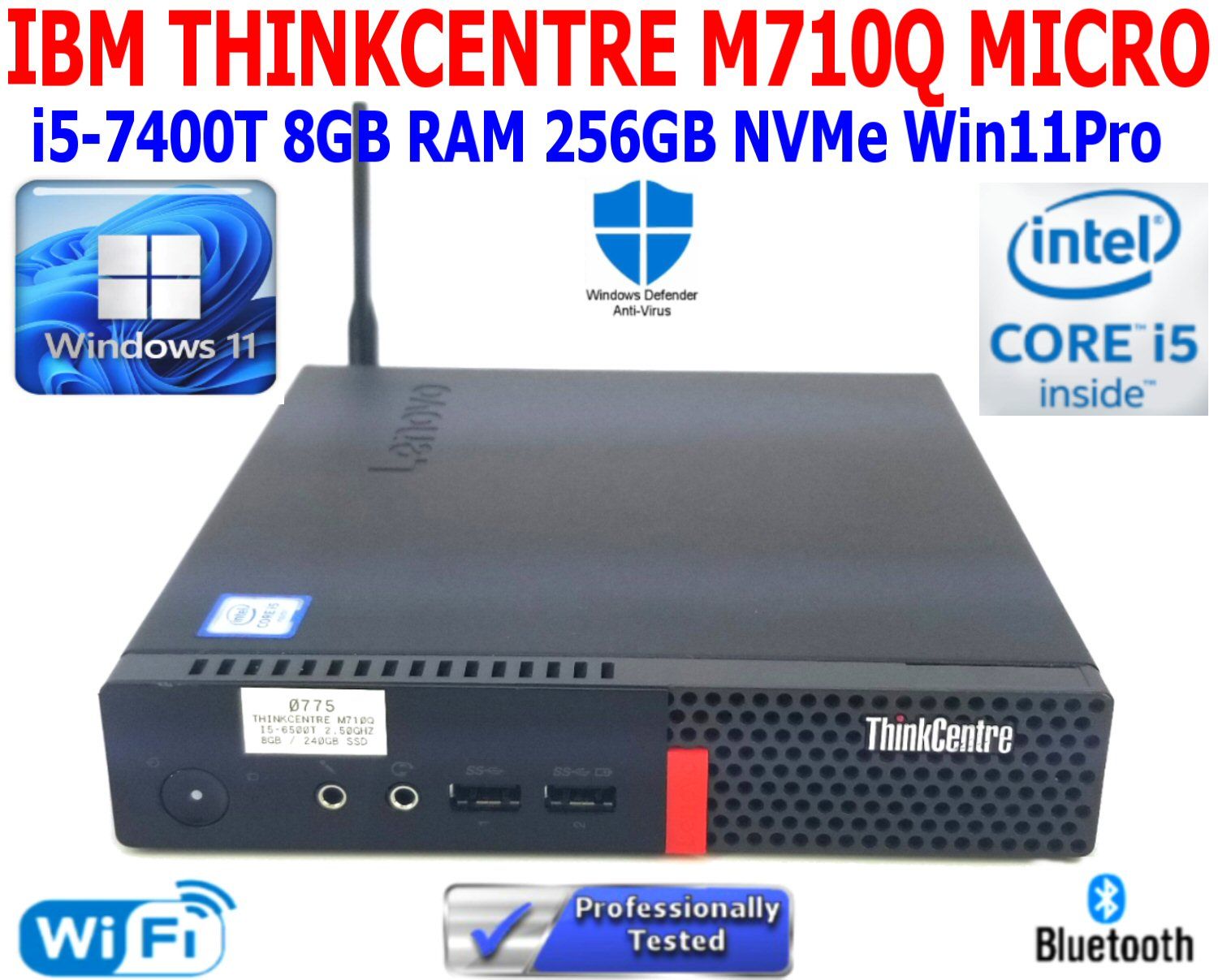 LENOVO THINKCENTRE M710Q MINI PC I5-7500T 2.50GHz 8GB RAM 256GB NVMe WIN11PRO WIFI/BT EXTRAS