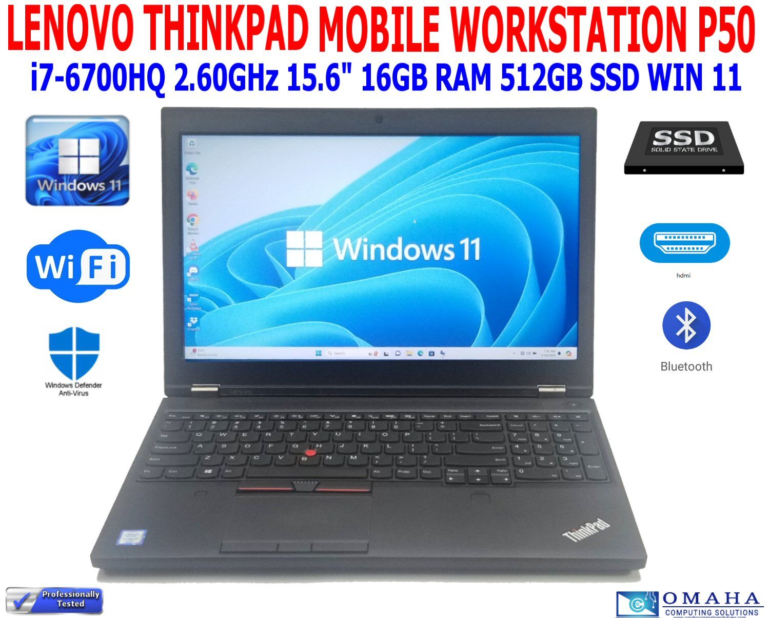 LENOVO THINKPAD P50 BUSINESS LAPTOP i7-6700HQ 2.60GHz 15.6" 16GB RAM 256GB SSD WIN 11 PRO WIFI/BT EXTRAS