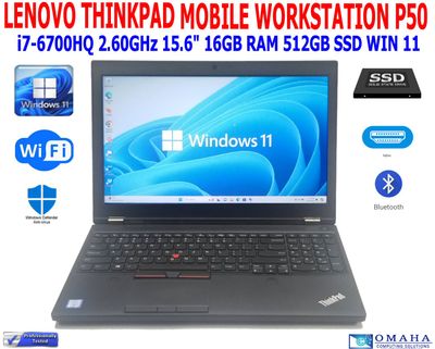 LENOVO THINKPAD P50 BUSINESS LAPTOP i7-6700HQ 2.60GHz 15.6" 16GB RAM 256GB SSD WIN 11 PRO WIFI/BT EXTRAS