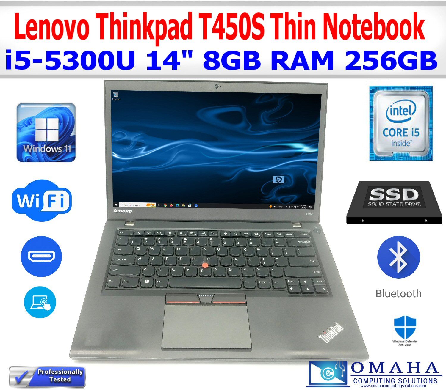 LENOVO THINKPAD T450S i5-5300U 2.30GHZ 14" 8GB RAM 256GB SSD WIN11 PRO WIFI/BT