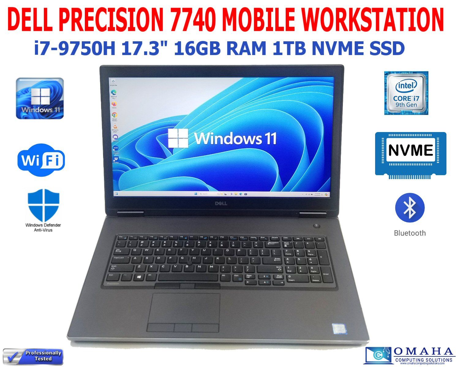 DELL PRECISION 7740 MOBILE WORKSTATION i7-9750H 2.60GHz 32GB RAM 1TB M.2 NVME SSD WiFi/BT 17.3" W11PRO EXTRAS