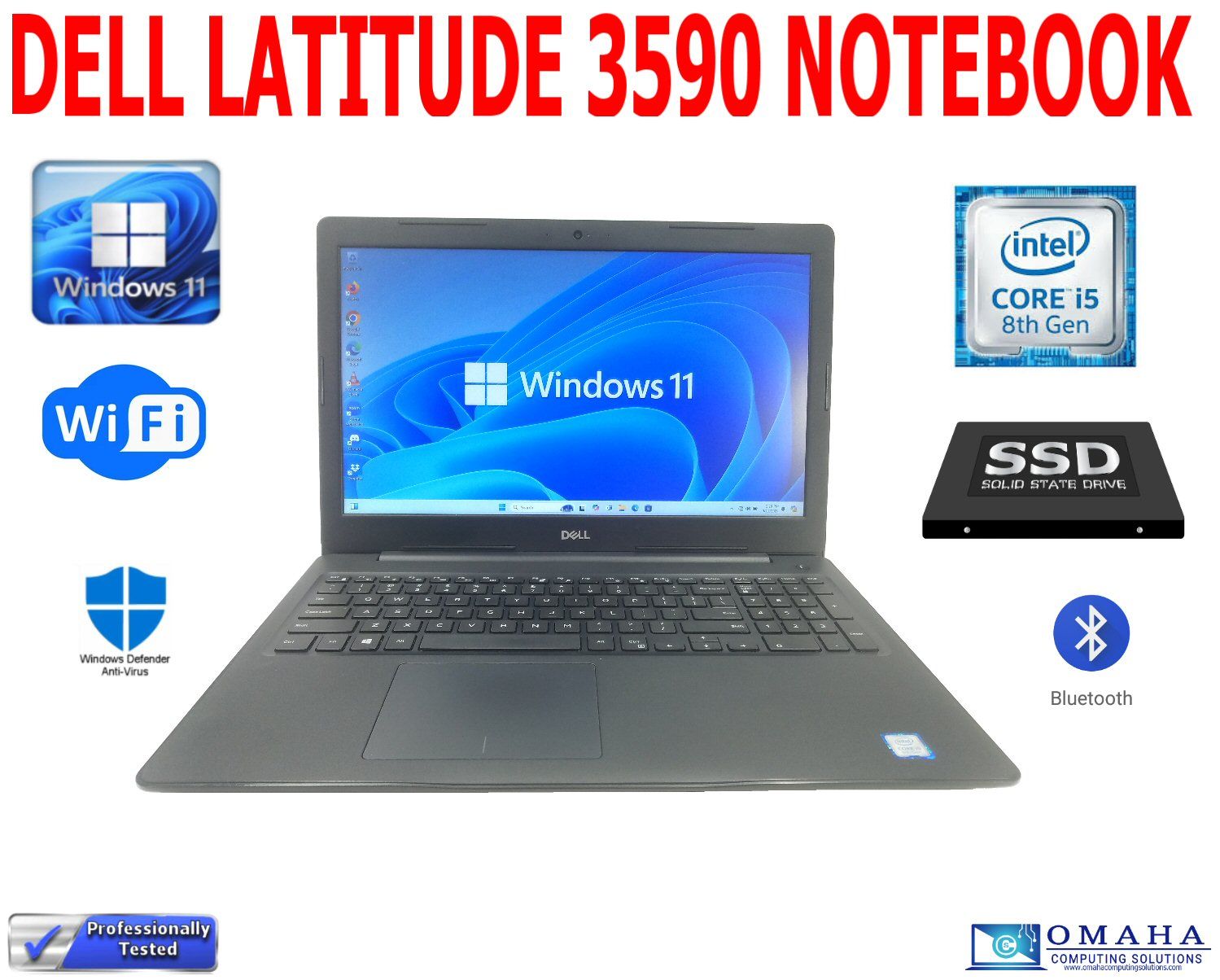 DELL LATITUDE 3590 LAPTOP i5-8250U 1.60GHz 15.6" 16GB RAM 512GB SSD WIN 11 PRO WIFI/BT EXTRAS