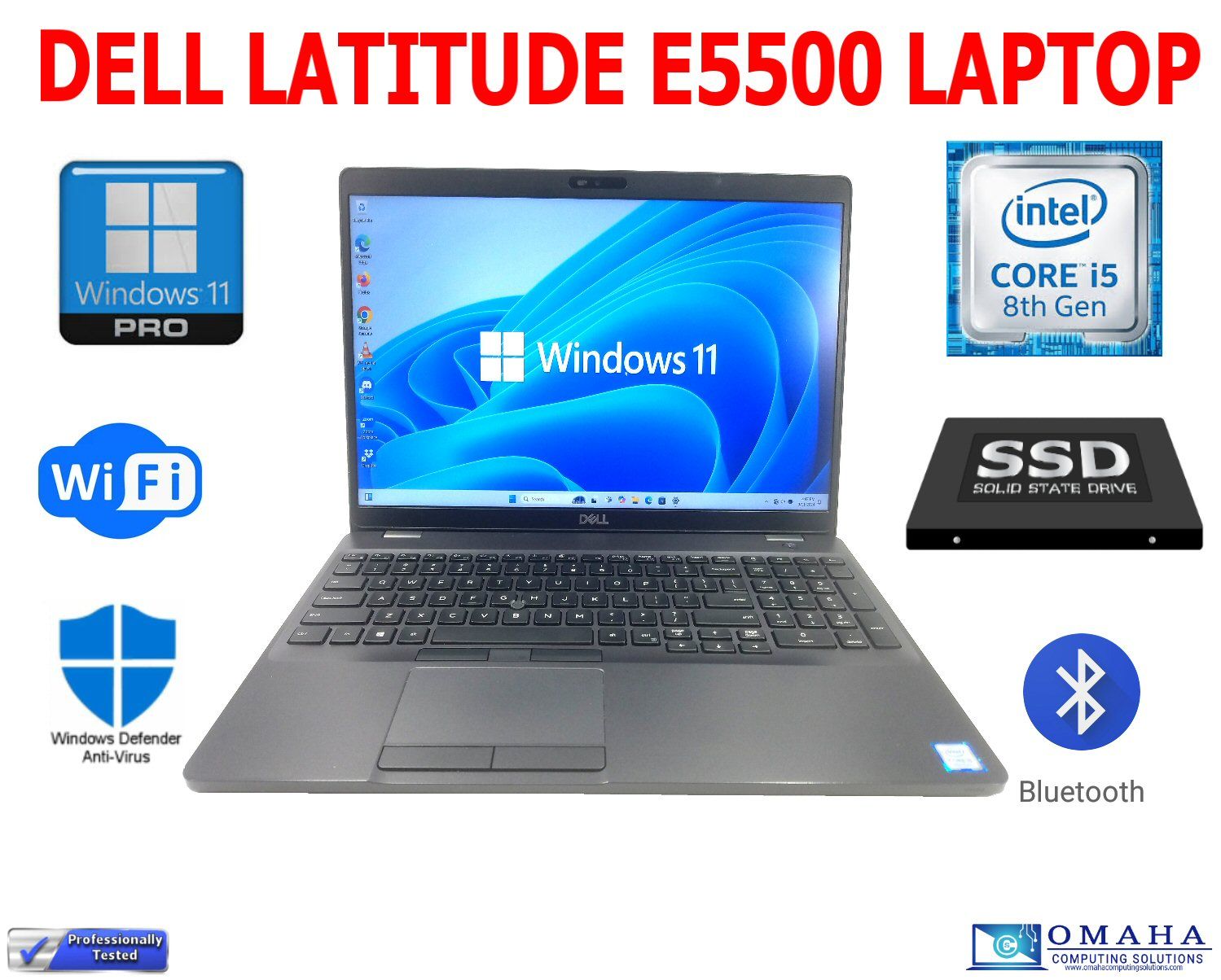 DELL LATITUDE 5500 LAPTOP i5-8265U 1.60GHz 14" 8GB RAM 256GB SSD WIN 11 PRO WIFI/BT EXTRAS