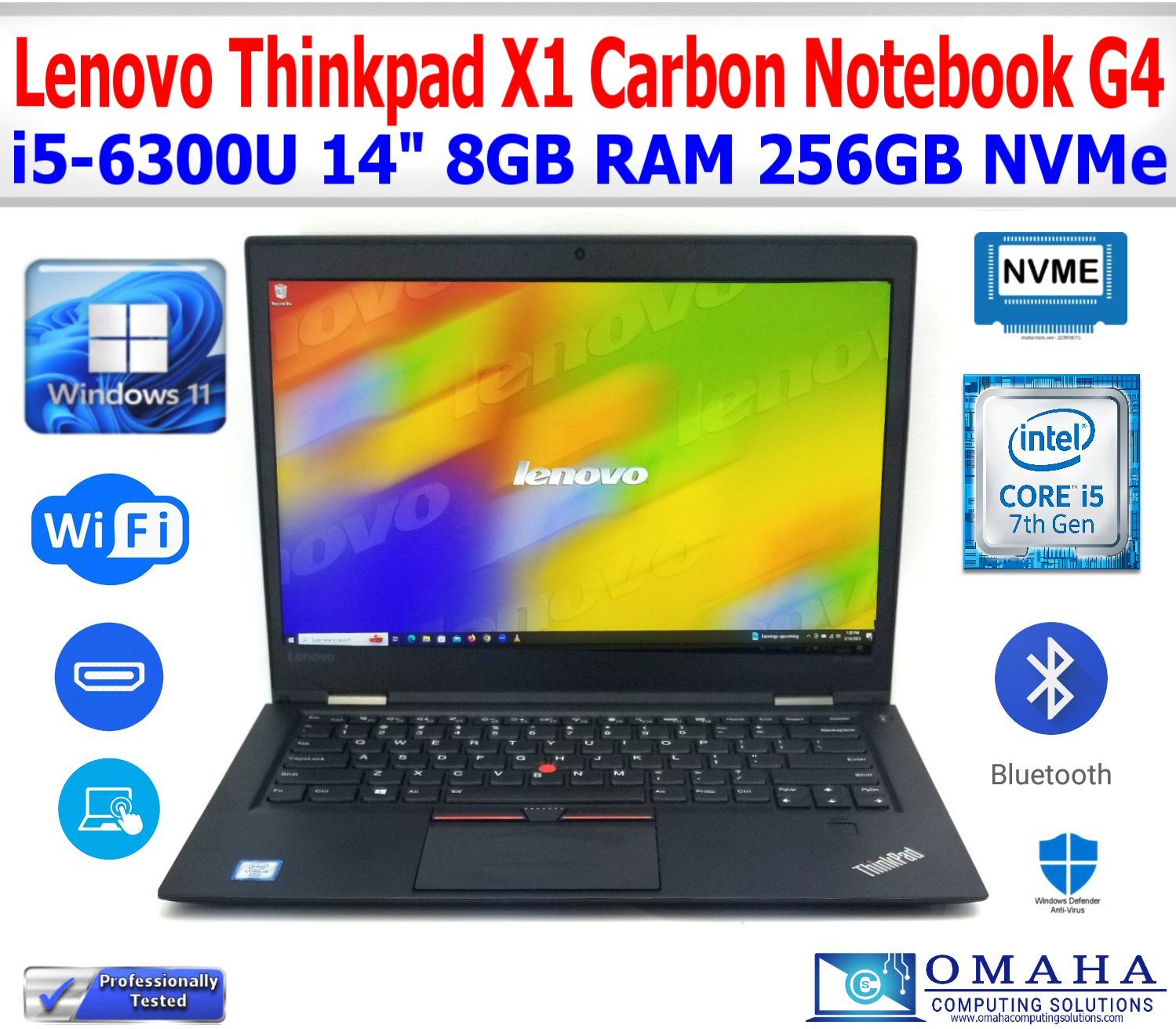 LENOVO THINKPAD X1 CARBON G4 ULTRABOOK i5-6300U 2.40GHz 14" 8GB RAM 256GB NVMe WIN 11 PRO WIFI