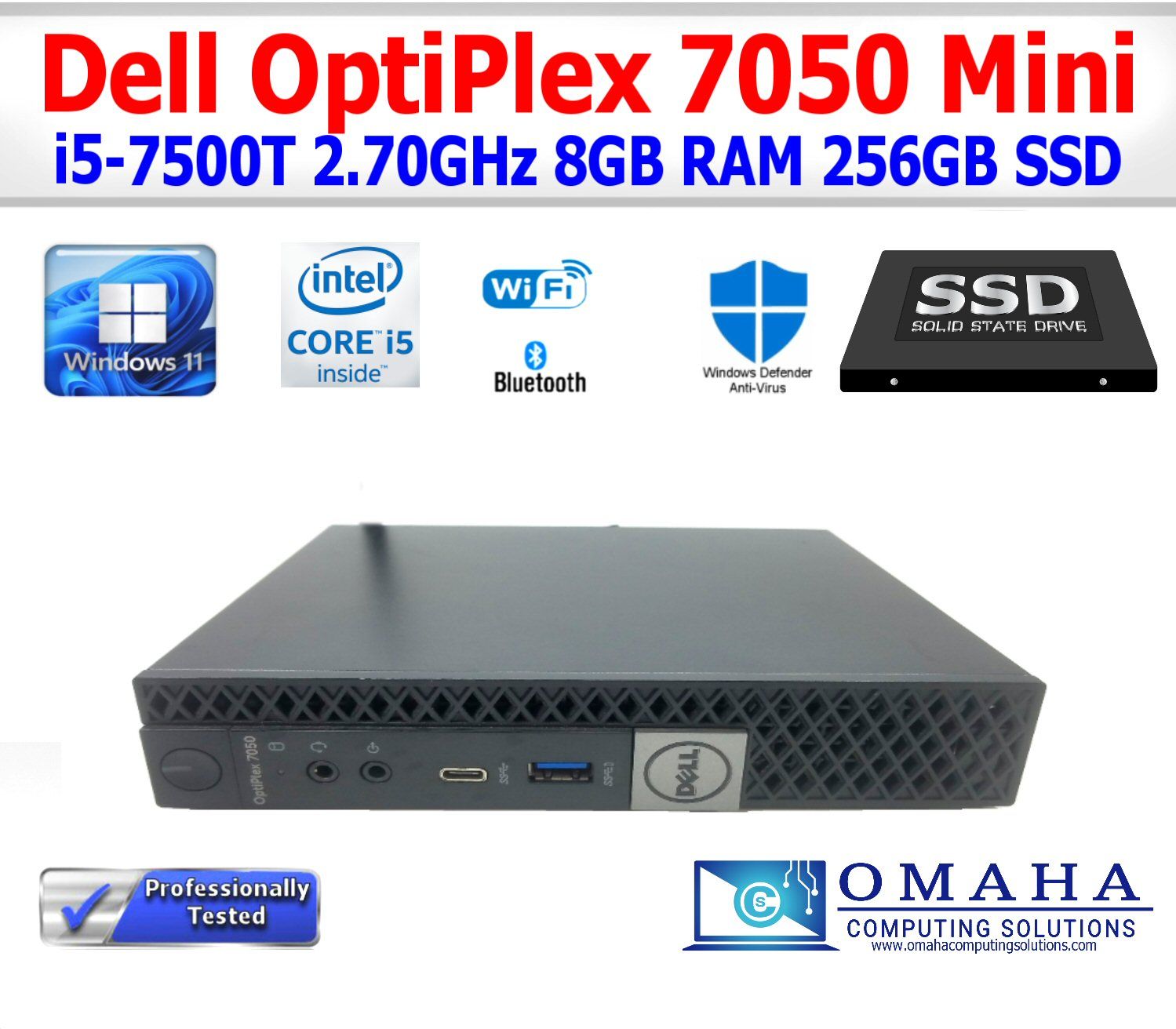 DELL OPTIPLEX 7050 MINI PC i5-7500T 2.70GHz 8GB RAM 256GB SSD WIN11 PRO WIFI/BT