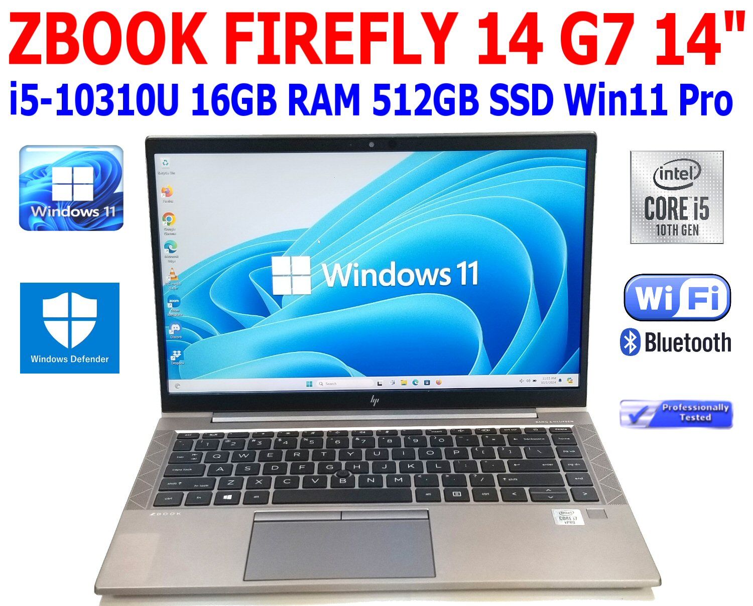 HP ZBOOK FIREFLY 14 G7 LAPTOP i5-10310U 1.70GHz 16GB RAM 512GB NVME SSD 14" WIN11 PRO WIFI/BT EXTRAS