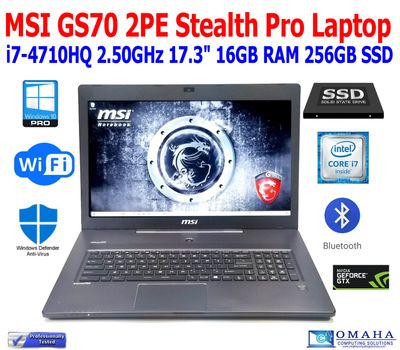 MSI GS70 STEALTH PRO GAMING NOTEBOOK i7-4710HQ 2.50GHz 17.3" 16GB RAM 256GB NVME 1TB HDD WIN 10 HOME
