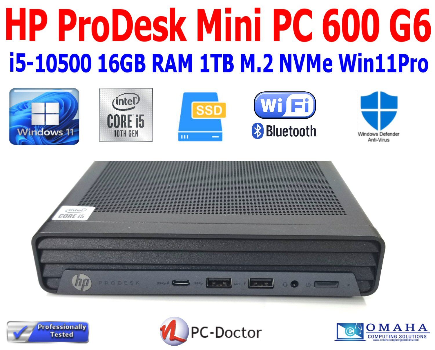 HP PRODESK 600 G6 BUSINESS MINI PC i5-10500 3.10GHz 16GB RAM 512GB SSD  NVME WIN11 PRO WIFI/BT EXTRAS v3