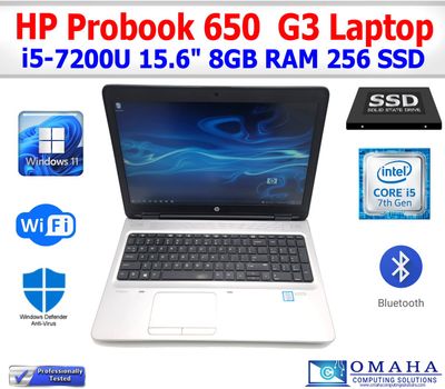 HP ELITEBOOK 650 G3 LAPTOP i5-7300U 8GB RAM 256GB SSD WIN 11 PRO 15.6" WIFI CAM EXTRAS