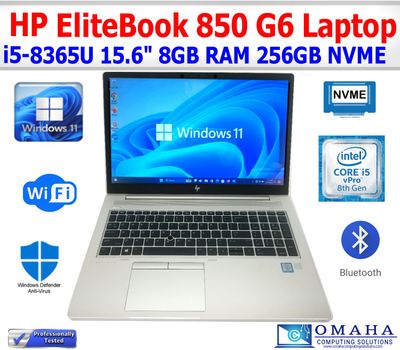 HP ELITEBOOK 850 G6 LAPTOP I5-8365U 1.60GHZ 8GB RAM 256GB NVME 15.6" WIN11 WIFI/BT
