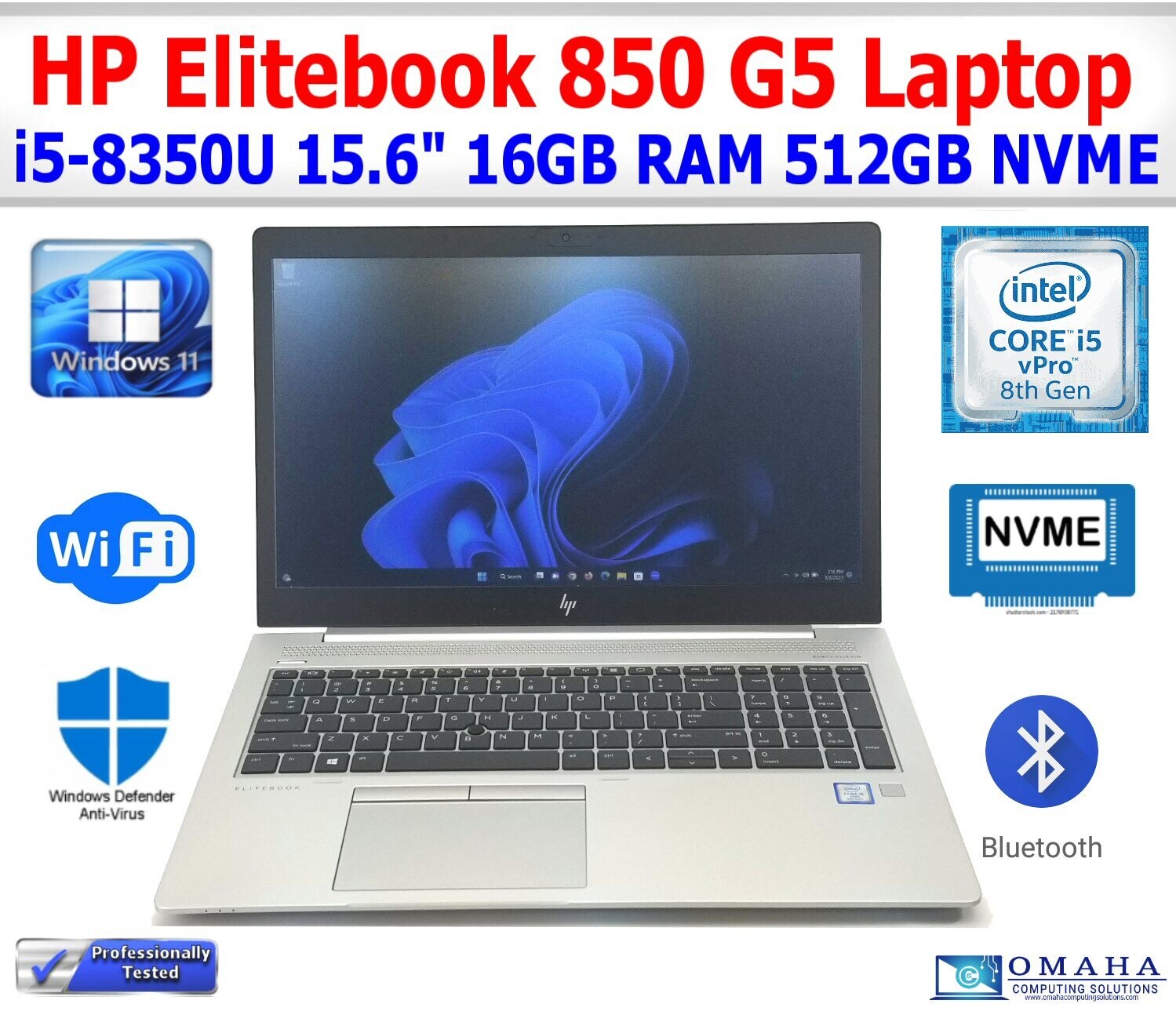 HP ELITEBOOK 850 G5 LAPTOP i5-8350U 15.6" FHD 8GB RAM 256GB NVMe WIN 11 PRO WIFI/BT