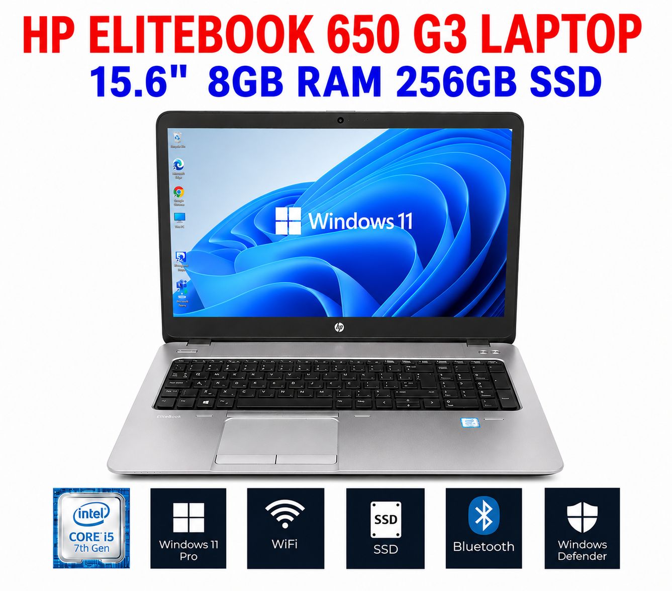HP ELITEBOOK 650 G3 LAPTOP i5-7300U 8GB RAM 256GB SSD WIN 11 PRO 15.6" WIFI CAM EXTRAS