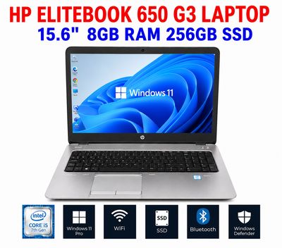 HP ELITEBOOK 650 G3 LAPTOP i5-7300U 8GB RAM 256GB SSD WIN 11 PRO 15.6" WIFI CAM EXTRAS