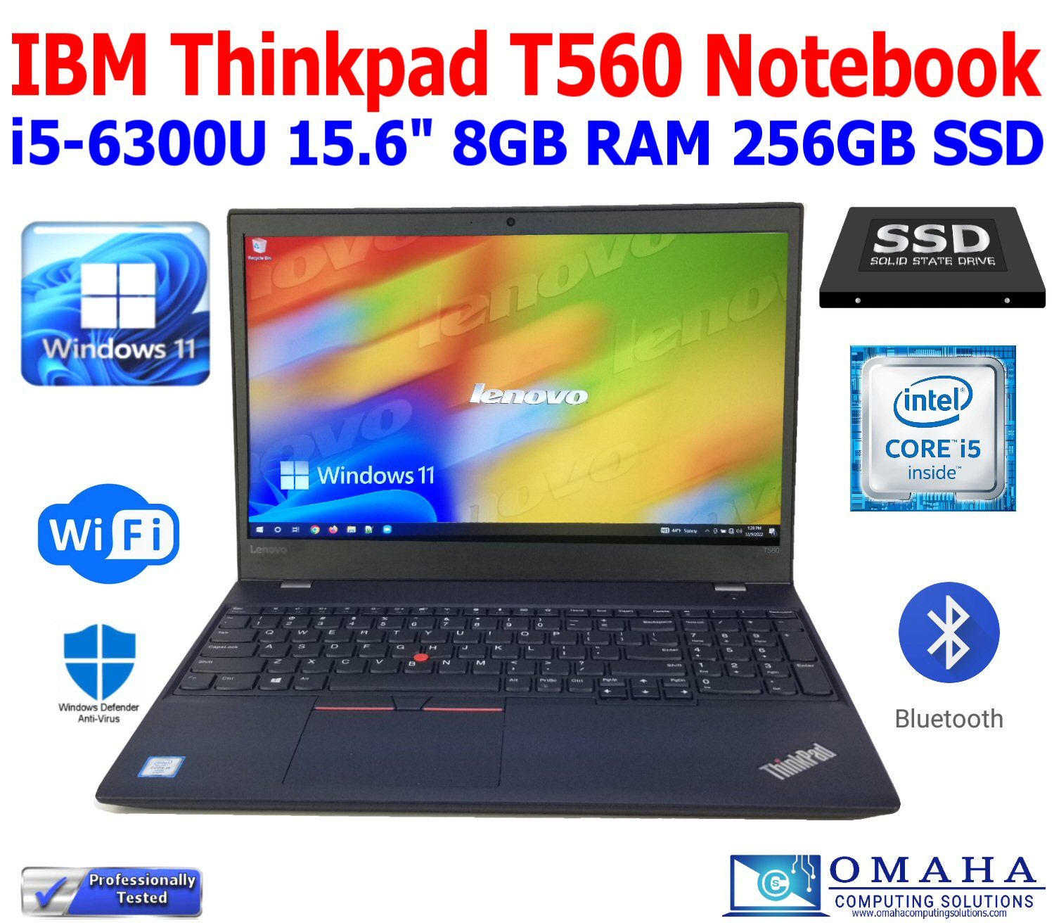 LENOVO THINKPAD T560 NOTEBOOK  i5-6300U 8GB RAM 256GB SSD WIN 11 PRO TESTED EXTRAS