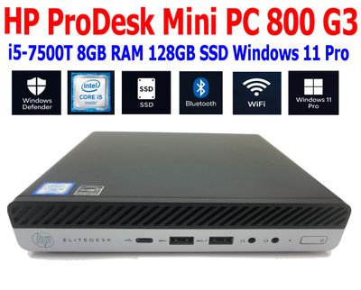 HP PRODESK 800 G3 MINI PC i5-7500T 8GB RAM 128GB SSD WIN 11 PRO WIFI/BT EXTRAS