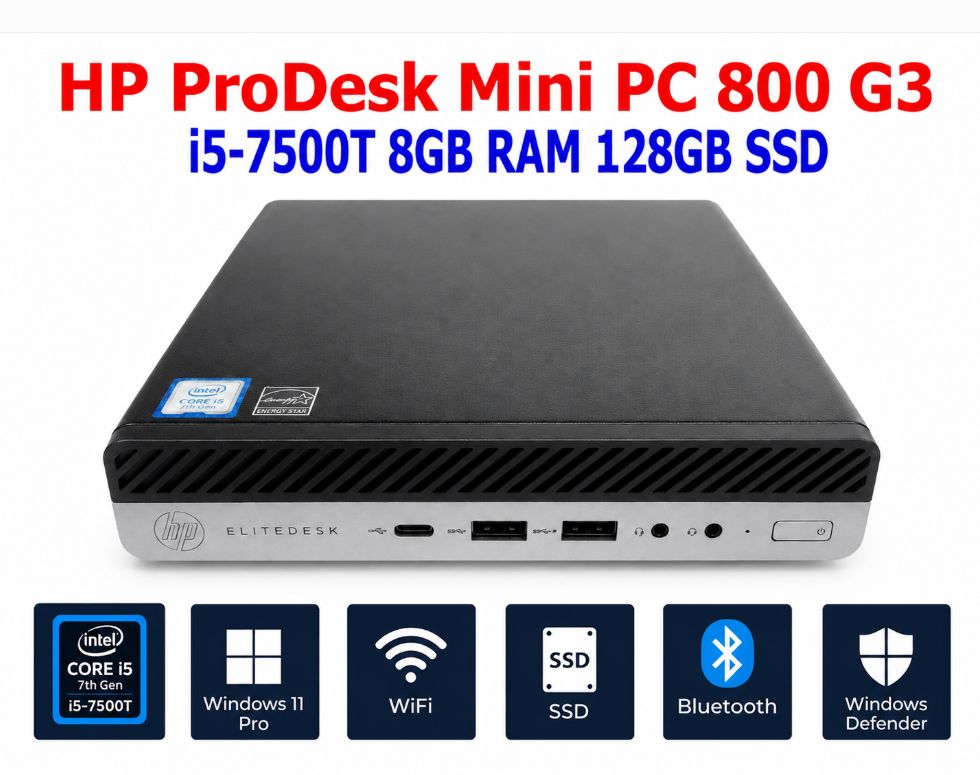 HP PRODESK 800 G3 MINI PC i5-7500T 8GB RAM 128GB SSD WIN 11 PRO WIFI/BT EXTRAS HP PRODESK 800 G3 MINI PC i5-7500T 8GB RAM 128GB SSD WIN 11 PRO WIFI/BT EXTRAS