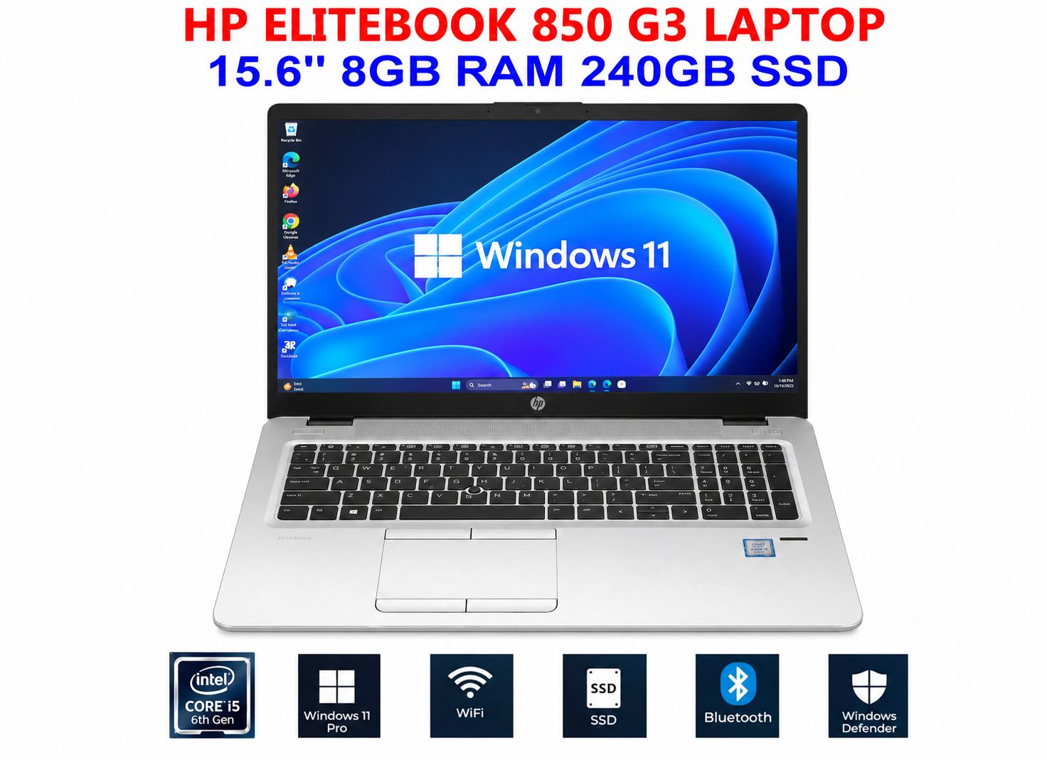 HP ELITEBOOK 850 G3 LAPTOP i5-6200U 2.30GHz 8GB RAM 240GB SSD WIN11 PRO WIFI CAM HP ELITEBOOK 850 G3 LAPTOP i5-6200U 2.30GHz 8GB RAM 240GB SSD WIN11 PRO WIFI CAM
