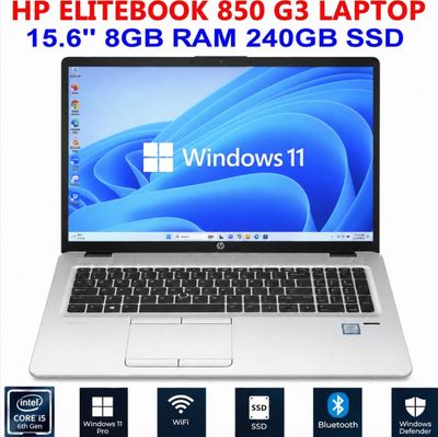 HP ELITEBOOK 850 G3 LAPTOP i5-6200U 2.30GHz 8GB RAM 240GB SSD WIN11 PRO WIFI CAM