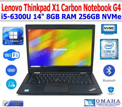 LENOVO THINKPAD X1 CARBON G4 ULTRABOOK i5-6300U 2.40GHz 14" 8GB RAM 256GB NVMe WIN 11 PRO WIFI