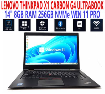 LENOVO THINKPAD X1 CARBON G4 ULTRABOOK i5-6300U 2.40GHz 14" 8GB RAM 256GB NVMe WIN 11 PRO WIFI