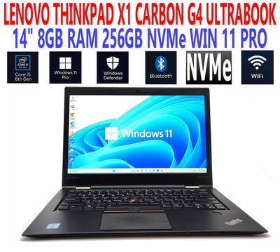 LENOVO THINKPAD X1 CARBON G4 ULTRABOOK i5-6300U 2.40GHz 14 LENOVO THINKPAD X1 CARBON G4 ULTRABOOK i5-6300U 2.40GHz 14" 8GB RAM 256GB NVMe WIN 11 PRO WIFI