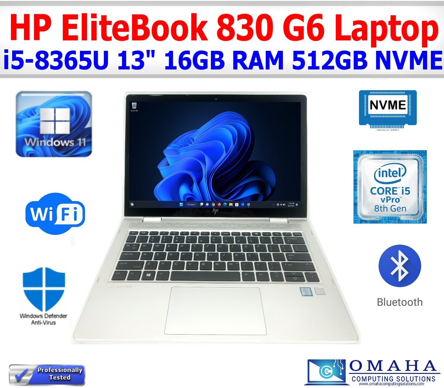 HP ELITEBOOK x360 830 G6 LAPTOP I5-8365U 1.60GHZ 16GB RAM 512GB NVME WIN11 WIFI/BT