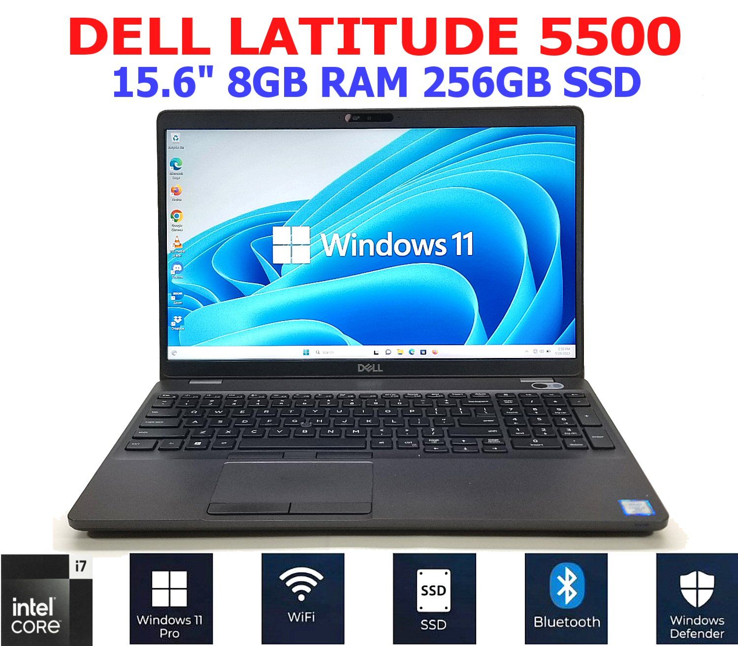DELL LATITUDE 5500U i7-8665U 1.90GHz 15.6" 8GB RAM 256GB SSD WiFi/BT W11P EXTRAS