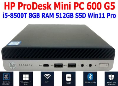 HP PRODESK 600 G5 MINI PC i5-8500T 8GB RAM 256GB NVME WIN 11 PRO WIFI BT EXTRAS