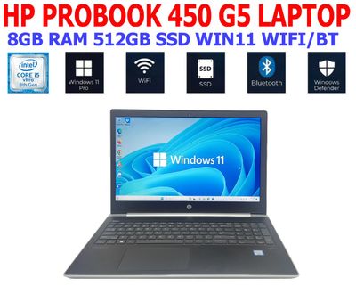 HP PROBOOK 450 G5 LAPTOP I5-8250U 1.60GHZ 8GB RAM 512GB SSD WIN11 WIFI/BT EXTRAS HP PROBOOK 450 G5 LAPTOP I5-8250U 1.60GHZ 8GB RAM 512GB SSD WIN11 WIFI/BT EXTRAS