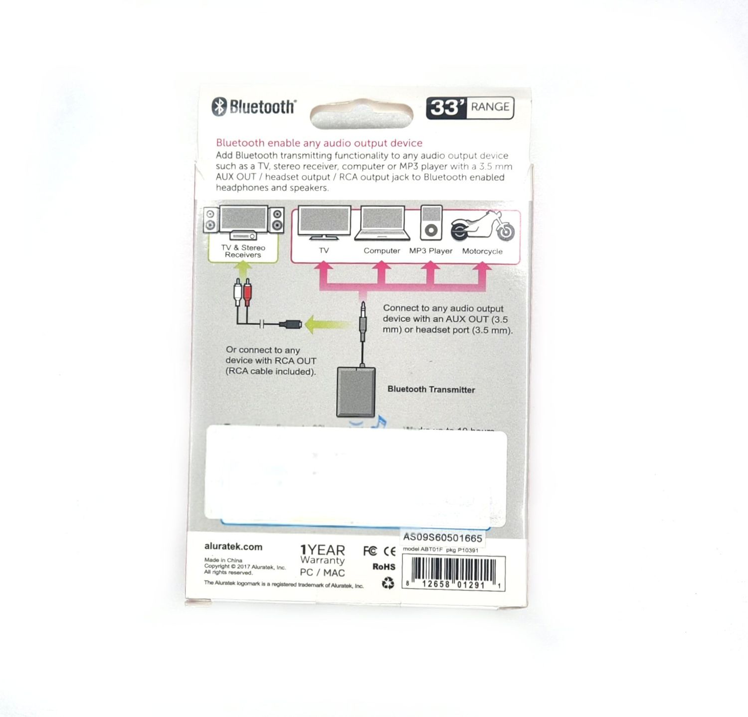 ALURATEK BLUETOOTH UNIVERSAL AUDIO TRANSMITTER ALURATEK BLUETOOTH UNIVERSAL AUDIO TRANSMITTER