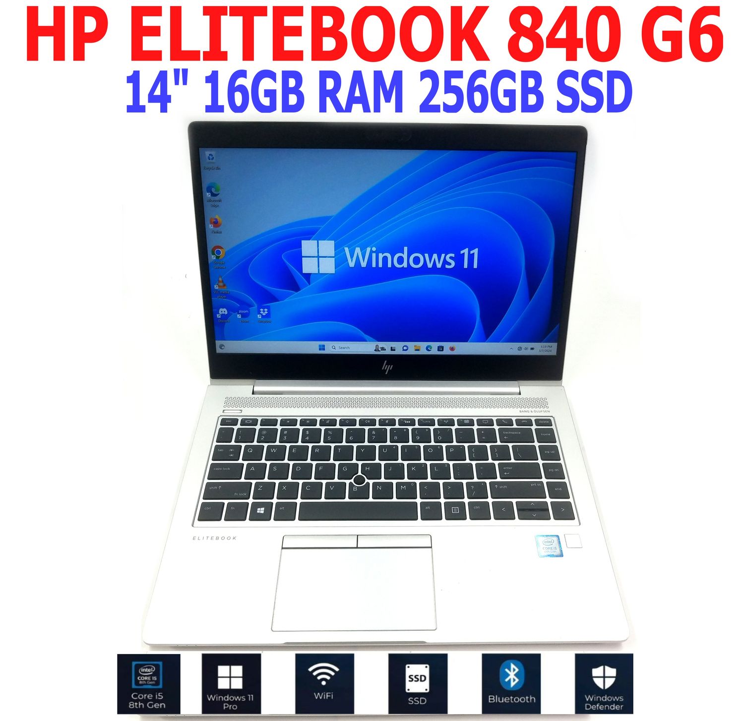 HP ELITEBOOK 840 G6 14" i5-8365U 1.60GHz 16GB RAM 256GB NVMe SSD WIFI/BT WIN11 PRO EXTRAS