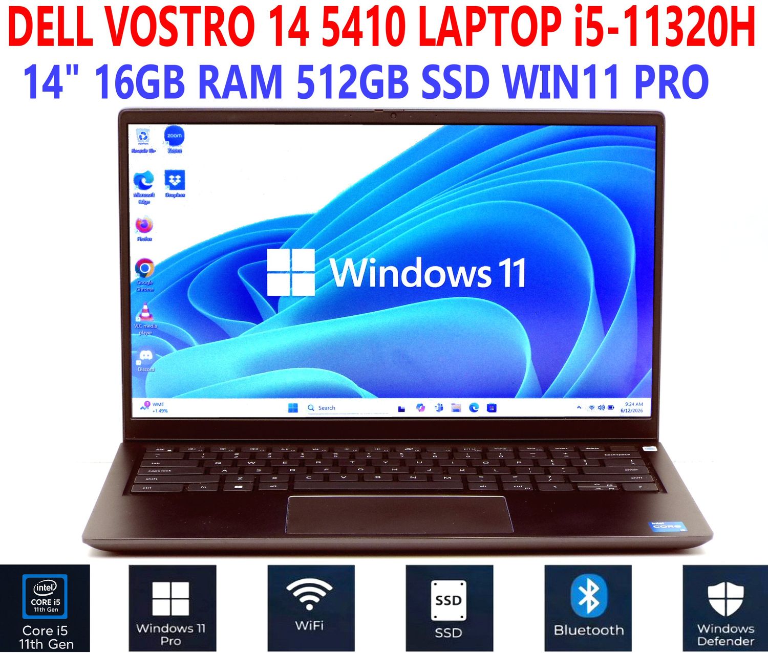 DELL VOSTRO 5410 LAPTOP i5-11320H 14" 3.20GHz 16GB RAM 512GB SSD WIN11 PRO WIFI/BT