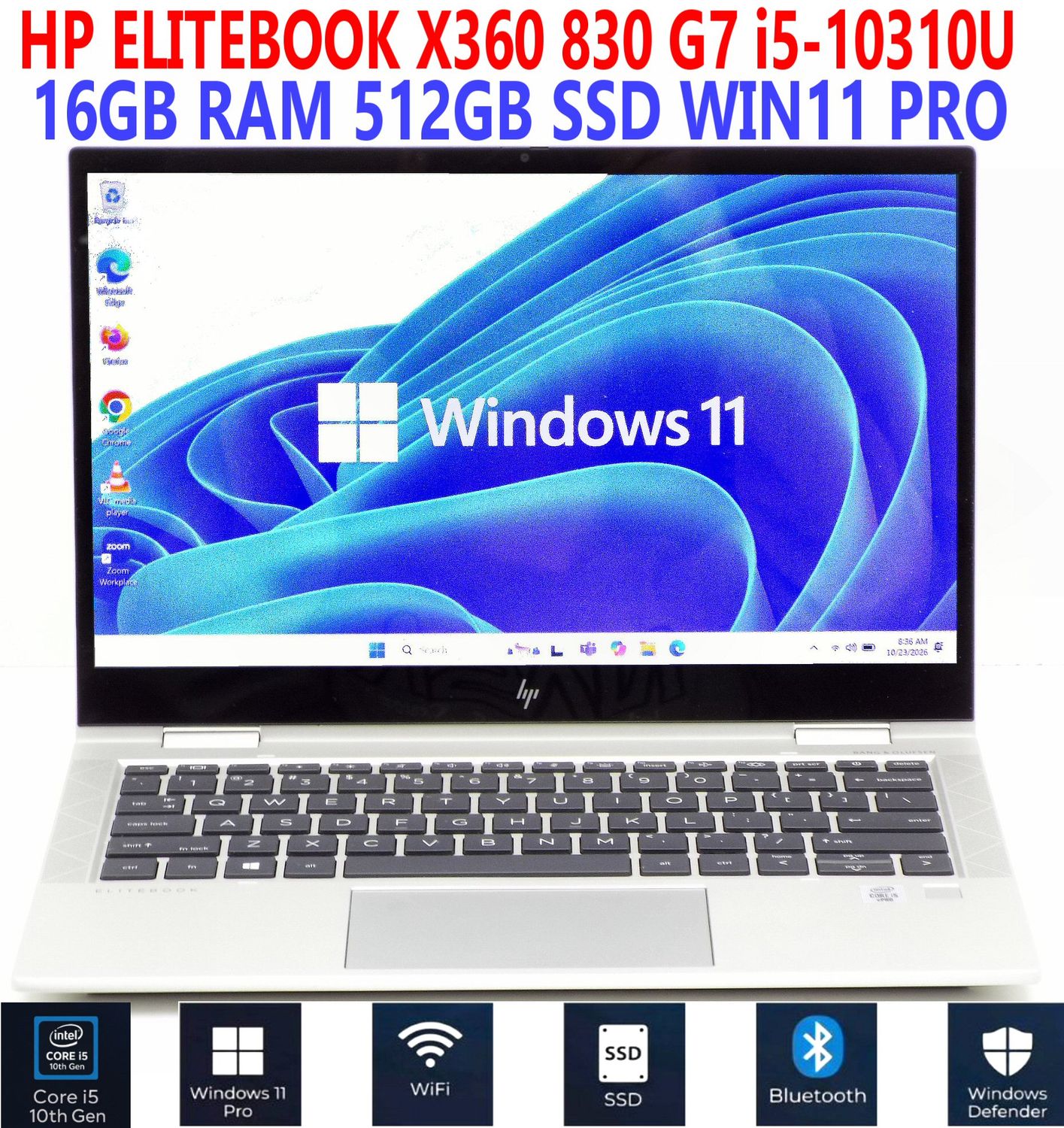 HP ELITEBOOK X360 830 G7 i5-10310U 1.70GHz 16GB RAM 512GB SSD WIN11 PRO WIFI/BT HP ELITEBOOK X360 830 G7 i5-10310U 1.70GHz 16GB RAM 512GB SSD WIN11 PRO WIFI/BT