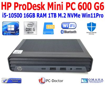 HP PRODESK 600 G6 BUSINESS MINI PC i5-10500 3.10GHz 16GB RAM 512GB SSD  NVME WIN11 PRO WIFI/BT EXTRAS v3