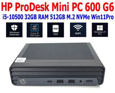 HP PRODESK 600 G6 BUSINESS MINI PC i5-10500 3.10GHz 16GB RAM 512GB SSD  NVME WIN11 PRO WIFI/BT EXTRAS v3
