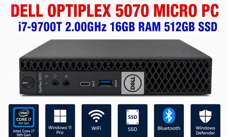 DELL OPTIPLEX 5070 Micro PC i7-9700T 2.00GHz 16GB RAM 512GB SSD WIN11 PRO WIFI/BT DELL OPTIPLEX 5070 Micro PC i7-9700T 2.00GHz 16GB RAM 512GB SSD WIN11 PRO WIFI/BT