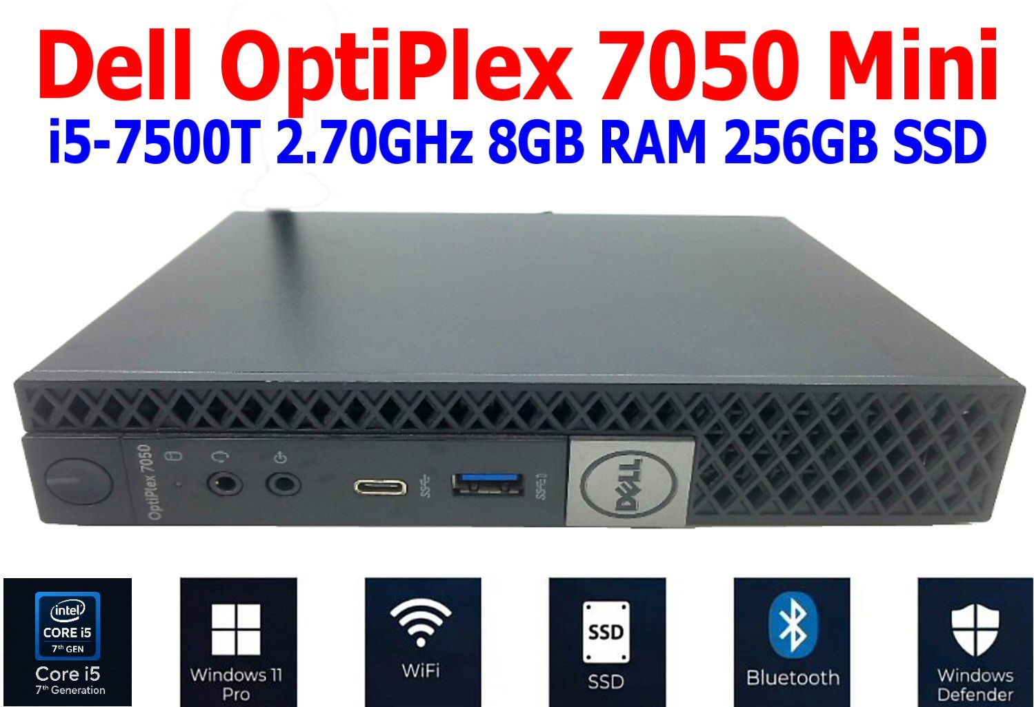 DELL OPTIPLEX 7050 MINI PC i5-7500T 2.70GHz 8GB RAM 256GB SSD WIN11 PRO WIFI/BT