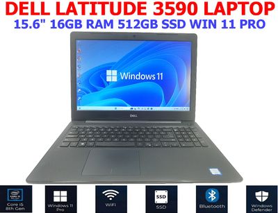 DELL LATITUDE 3590 LAPTOP 15.6" i5-8250U 1.60GHz 16GB RAM 512GB SSD WIN 11 PRO WIFI/BT EXTRAS