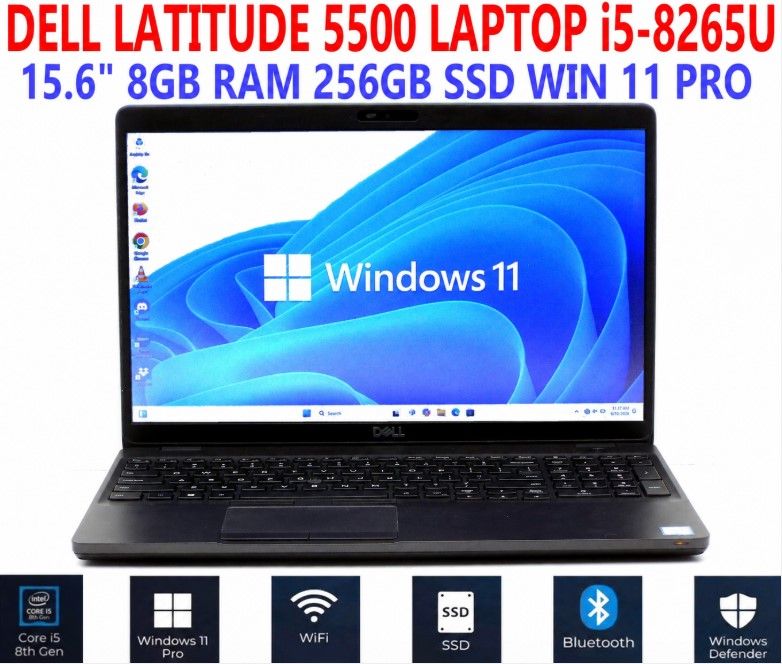 DELL LATITUDE 5500 LAPTOP i5-8265U 1.60GHz 15.6 DELL LATITUDE 5500 LAPTOP i5-8265U 1.60GHz 15.6" 8GB RAM 256GB SSD WIN 11 PRO WIFI/BT EXTRAS