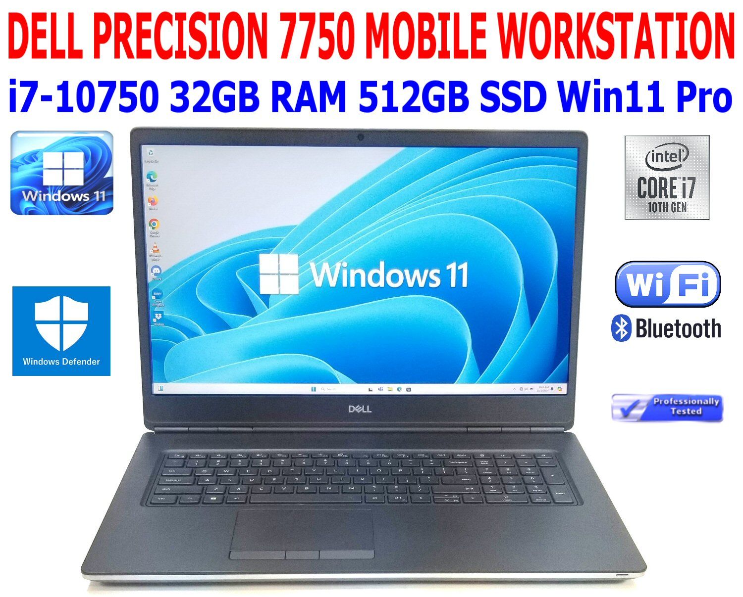 DELL PRECISION 7750 MOBILE WORKSTATION i7-10850H 2.60GHz 32GB RAM 1TB M.2 NVME SSD WiFi/BT 17.3" W11PRO EXTRAS